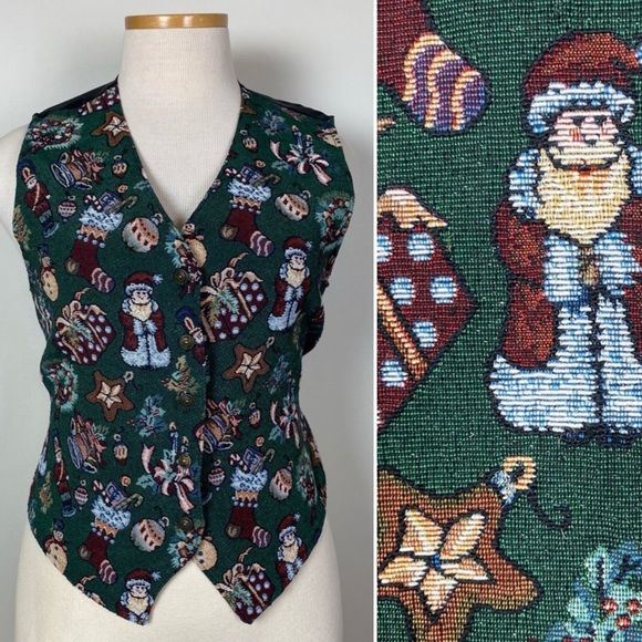 Vintage Christmas Tapestry Vest - Picture 1 of 9